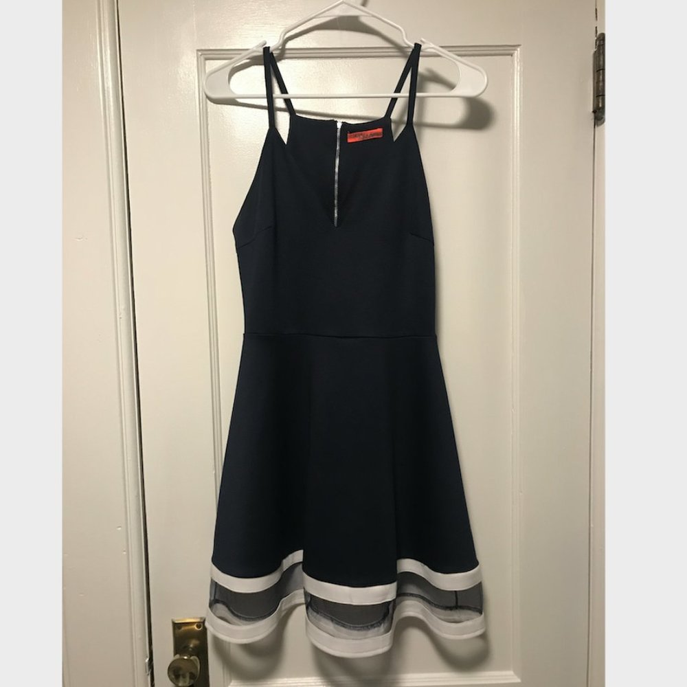Blue and White Banjul Dress with Mesh Accents
